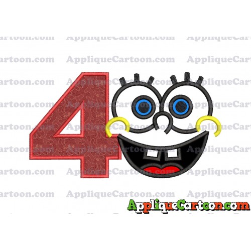 Spongebob Face Applique Embroidery Design Birthday Number 4