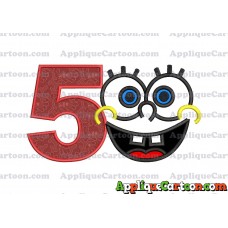 Spongebob Face Applique Embroidery Design Birthday Number 5