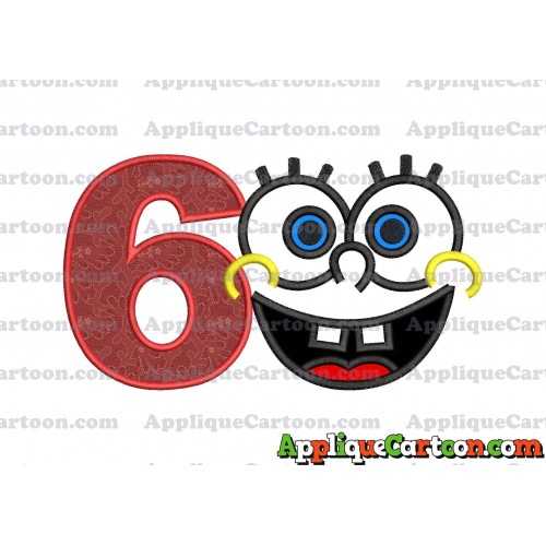 Spongebob Face Applique Embroidery Design Birthday Number 6