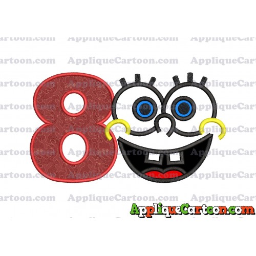 Spongebob Face Applique Embroidery Design Birthday Number 8
