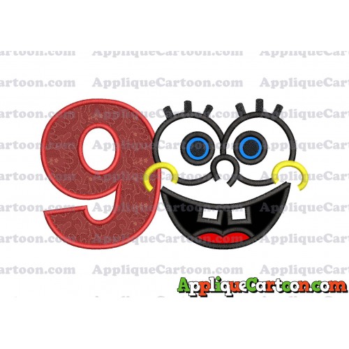 Spongebob Face Applique Embroidery Design Birthday Number 9