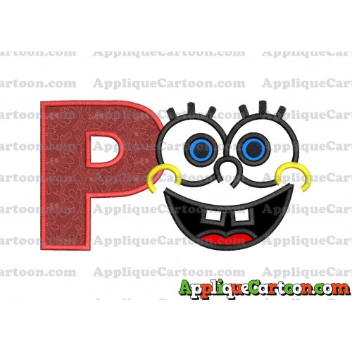 Spongebob Face Applique Embroidery Design With Alphabet P