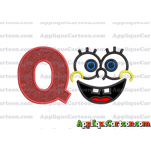 Spongebob Face Applique Embroidery Design With Alphabet Q