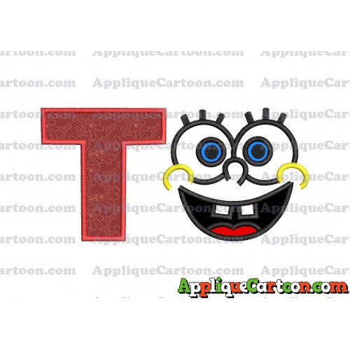 Spongebob Face Applique Embroidery Design With Alphabet T