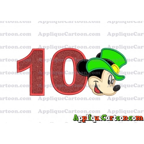 St Patrick Day Mickey Mouse Applique Embroidery Design Birthday Number 10