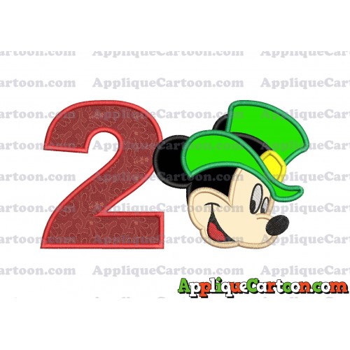 St Patrick Day Mickey Mouse Applique Embroidery Design Birthday Number 2