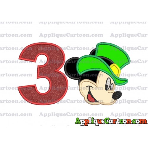 St Patrick Day Mickey Mouse Applique Embroidery Design Birthday Number 3