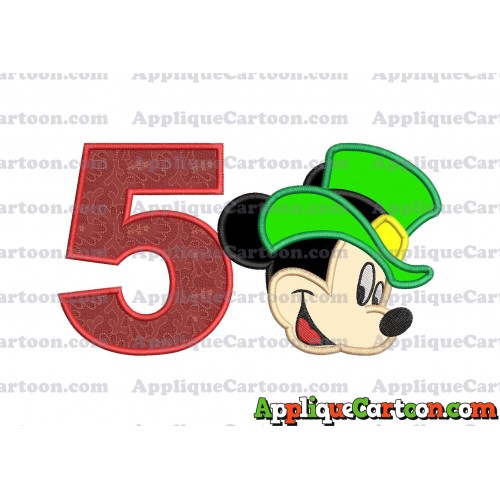 St Patrick Day Mickey Mouse Applique Embroidery Design Birthday Number 5