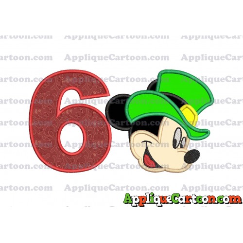 St Patrick Day Mickey Mouse Applique Embroidery Design Birthday Number 6