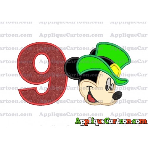 St Patrick Day Mickey Mouse Applique Embroidery Design Birthday Number 9