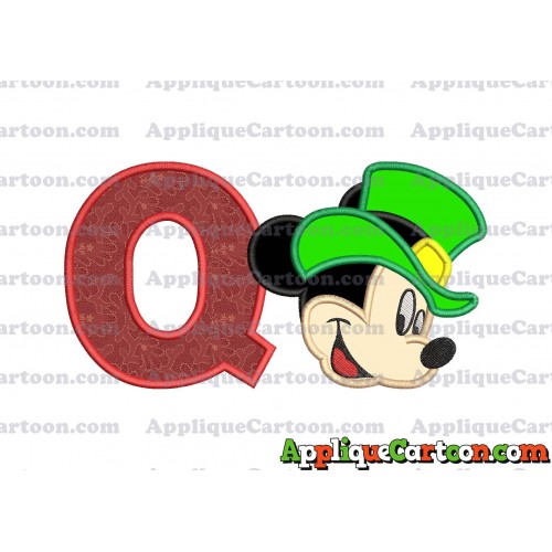 St Patrick Day Mickey Mouse Applique Embroidery Design With Alphabet Q