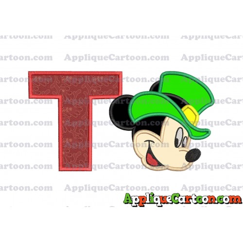 St Patrick Day Mickey Mouse Applique Embroidery Design With Alphabet T