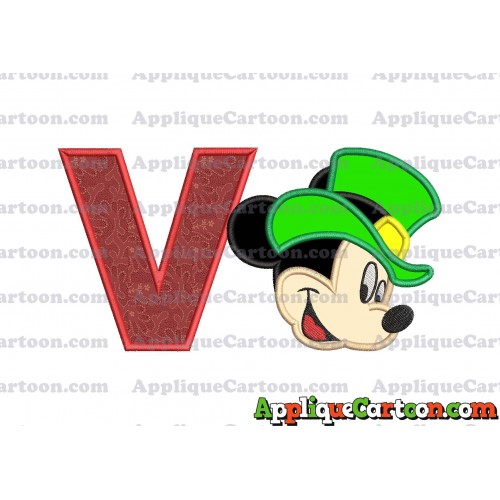 St Patrick Day Mickey Mouse Applique Embroidery Design With Alphabet V