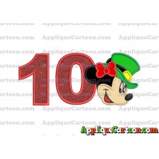 St Patrick Day Minnie Mouse Applique Embroidery Design Birthday Number 10