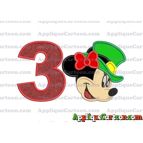 St Patrick Day Minnie Mouse Applique Embroidery Design Birthday Number 3