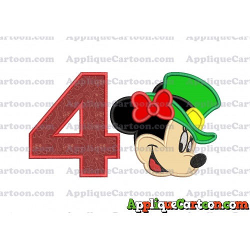 St Patrick Day Minnie Mouse Applique Embroidery Design Birthday Number 4