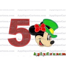 St Patrick Day Minnie Mouse Applique Embroidery Design Birthday Number 5