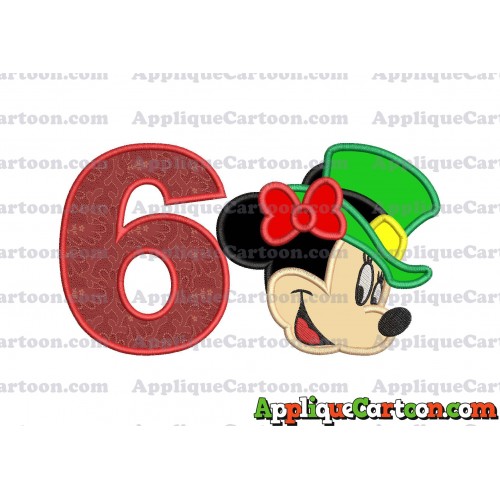 St Patrick Day Minnie Mouse Applique Embroidery Design Birthday Number 6