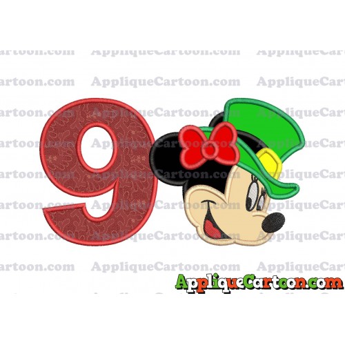 St Patrick Day Minnie Mouse Applique Embroidery Design Birthday Number 9