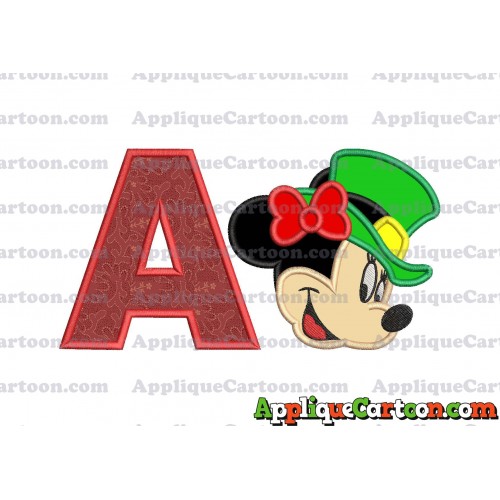 St Patrick Day Minnie Mouse Applique Embroidery Design With Alphabet A
