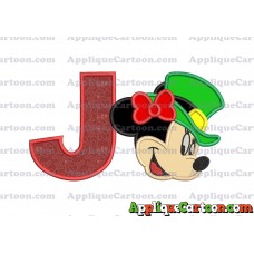 St Patrick Day Minnie Mouse Applique Embroidery Design With Alphabet J