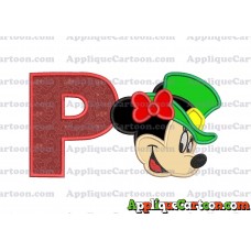 St Patrick Day Minnie Mouse Applique Embroidery Design With Alphabet P