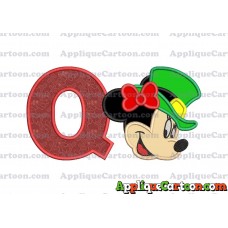 St Patrick Day Minnie Mouse Applique Embroidery Design With Alphabet Q