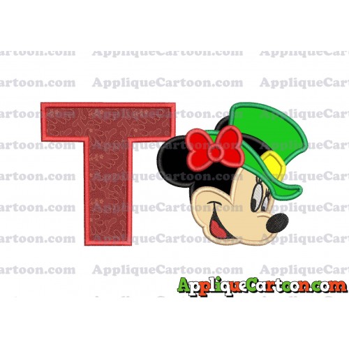 St Patrick Day Minnie Mouse Applique Embroidery Design With Alphabet T