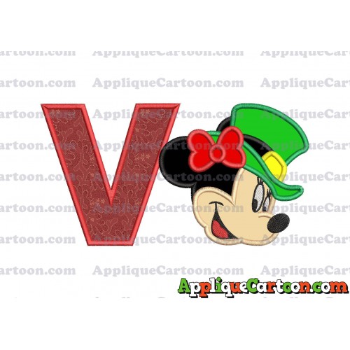 St Patrick Day Minnie Mouse Applique Embroidery Design With Alphabet V