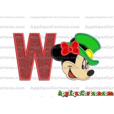 St Patrick Day Minnie Mouse Applique Embroidery Design With Alphabet W