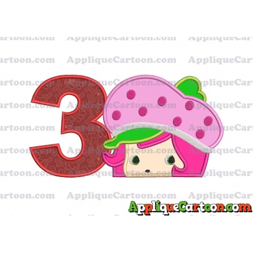 Strawberry Shortcake Applique Embroidery Design Birthday Number 3