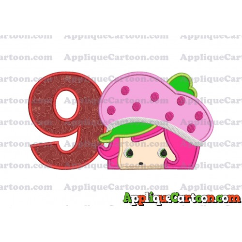 Strawberry Shortcake Applique Embroidery Design Birthday Number 9