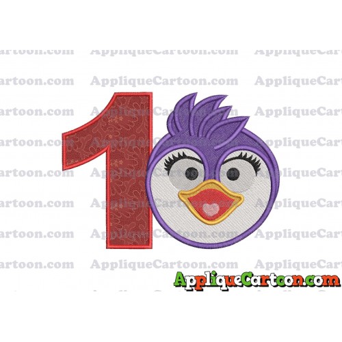 Summer Penguin Muppet Baby Head 01 Applique Embroidery Design 2 Birthday Number 1