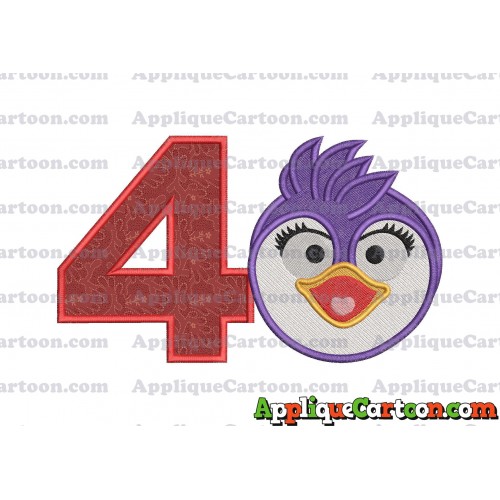 Summer Penguin Muppet Baby Head 01 Applique Embroidery Design 2 Birthday Number 4