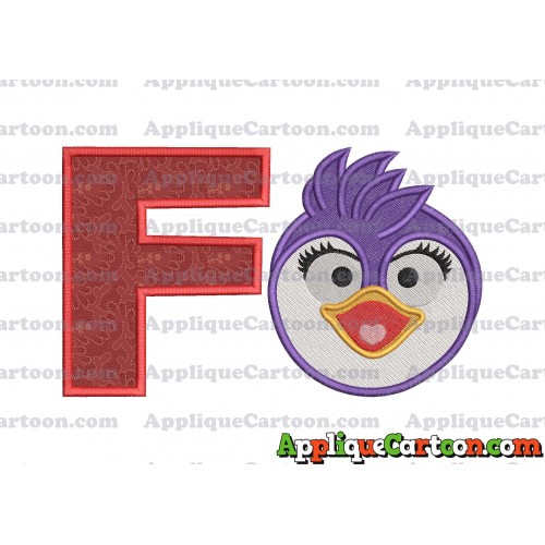 Summer Penguin Muppet Baby Head 01 Applique Embroidery Design 2 With Alphabet F