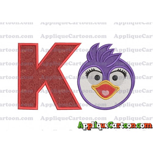 Summer Penguin Muppet Baby Head 01 Applique Embroidery Design 2 With Alphabet K