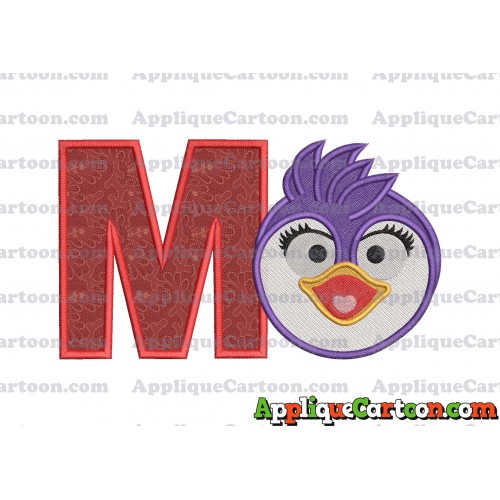 Summer Penguin Muppet Baby Head 01 Applique Embroidery Design 2 With Alphabet M