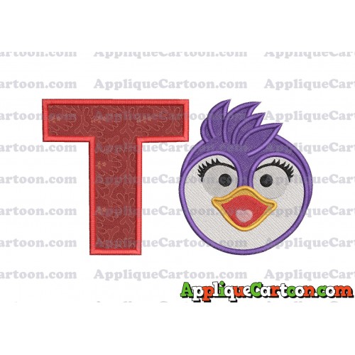 Summer Penguin Muppet Baby Head 01 Applique Embroidery Design 2 With Alphabet T