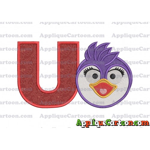 Summer Penguin Muppet Baby Head 01 Applique Embroidery Design 2 With Alphabet U