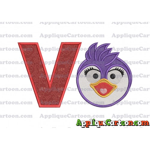 Summer Penguin Muppet Baby Head 01 Applique Embroidery Design 2 With Alphabet V