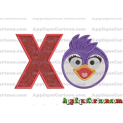 Summer Penguin Muppet Baby Head 01 Applique Embroidery Design 2 With Alphabet X