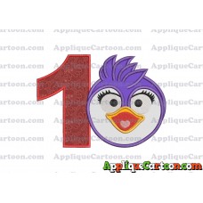 Summer Penguin Muppet Baby Head 01 Applique Embroidery Design Birthday Number 1