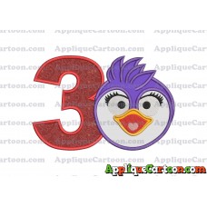 Summer Penguin Muppet Baby Head 01 Applique Embroidery Design Birthday Number 3