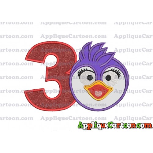 Summer Penguin Muppet Baby Head 01 Applique Embroidery Design Birthday Number 3