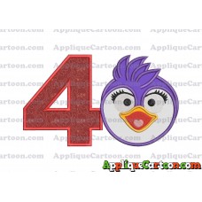 Summer Penguin Muppet Baby Head 01 Applique Embroidery Design Birthday Number 4