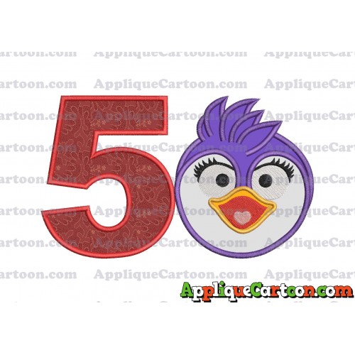 Summer Penguin Muppet Baby Head 01 Applique Embroidery Design Birthday Number 5