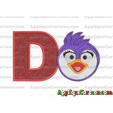 Summer Penguin Muppet Baby Head 01 Applique Embroidery Design With Alphabet D