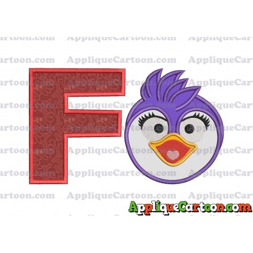 Summer Penguin Muppet Baby Head 01 Applique Embroidery Design With Alphabet F