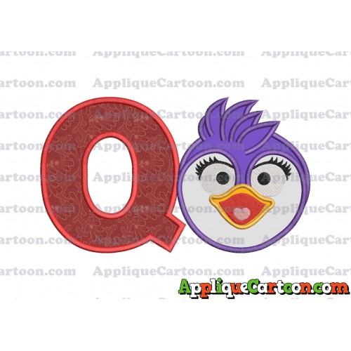 Summer Penguin Muppet Baby Head 01 Applique Embroidery Design With Alphabet Q