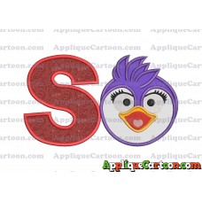 Summer Penguin Muppet Baby Head 01 Applique Embroidery Design With Alphabet S